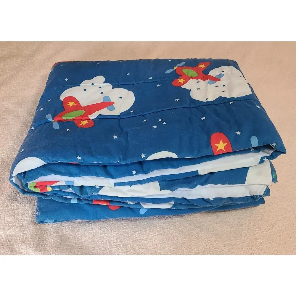 Vtg 80s 90s Comforter Twin Airplanes Clouds Primary Colors 74